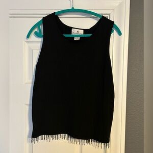 Russell Kemp Black 78% Silk Sleeveless Top with Fringe